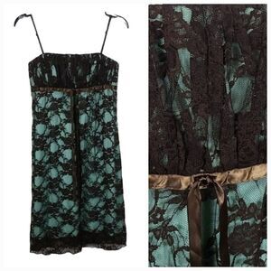 Jodi Kristopher Medium Black Lace Overlay Green Dress Cocktail Party Holiday